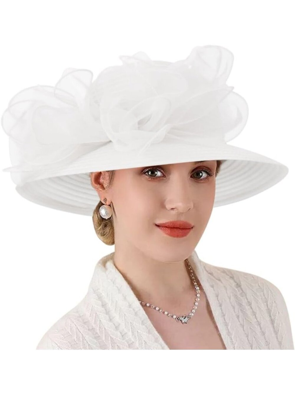 Elegant Bowler Cloche Hat with Bowknot & Organza for Wedding & Church Events